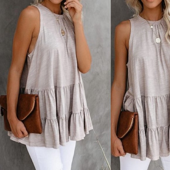 LAST ONE Round Neck Ruffled Hem Top - Picture 3 of 3